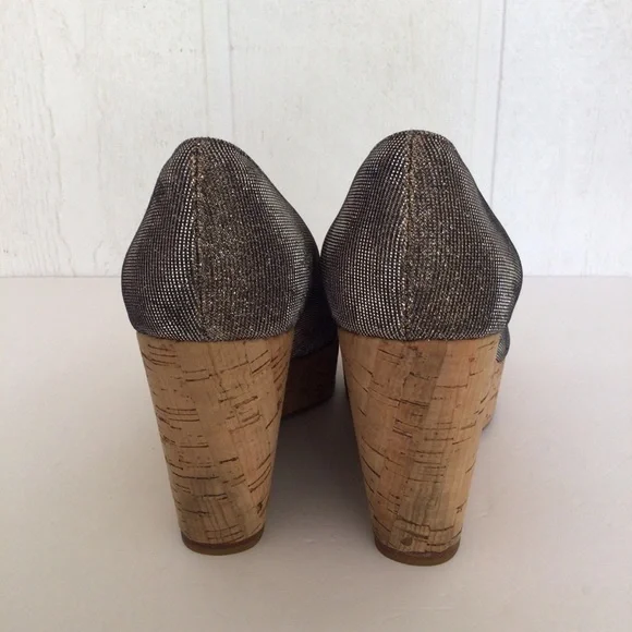 STUART WEITZMAN CORKSWOON BRONZE GLITTER CORK PLATFORM WEDGE SHOES SIZE … - Picture 14 of 16
